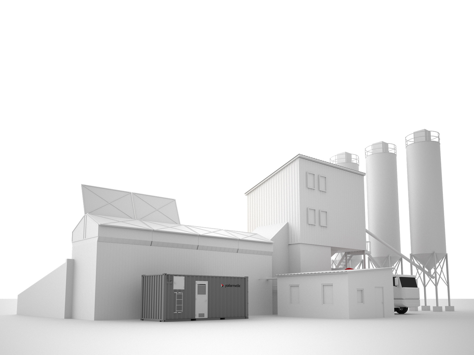 TURBOMATIC aggregate and water heating unit at a concrete batching plant.